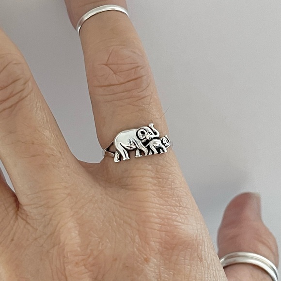 Sterling Silver Baby and Mama Elephant Ring, Animal Ring, Silver Rings - Picture 8 of 12